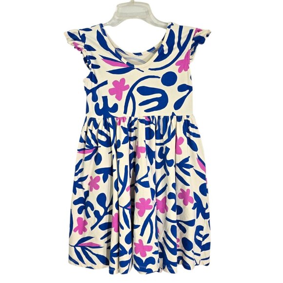 Hanna Andersson Girls Blue Floral Super Soft Skater Dress Flutter Sleeve Size 10 - Picture 1 of 11